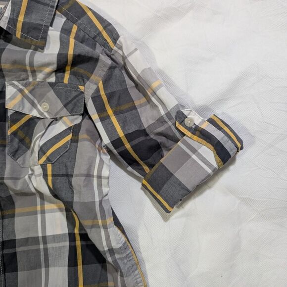 Boy's Youth Small Grey Checkered Button up Long Sleeved Shirt - Picture 4 of 5